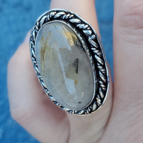 New Gold Rutilated Quartz 925 Silver Ring. - Picture 4 of 16
